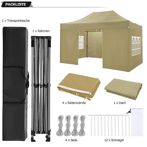 COBIZI Pavillon Faltpavillon 3x3 wasserdicht stabil Winterfest,Outdoor faltbar partyzelt，gartenpavillon mit 4 Seitenteilen und 4 Sandsack und Laufradtasche, Schwarz