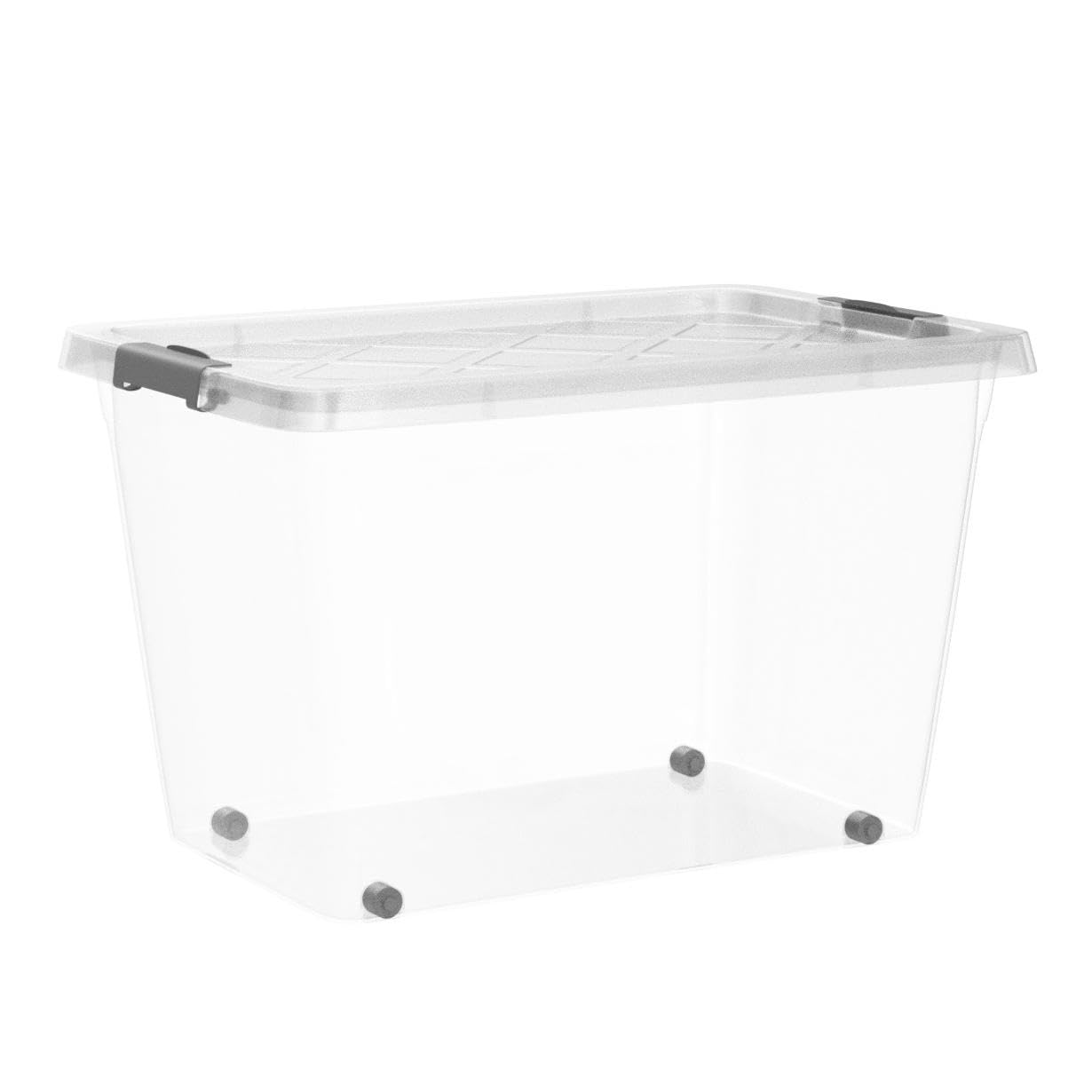 ATHLON TOOLS 4 x 60 L Storage Boxes with Lid, Food-Safe, Locking Clips, 100% New Material Plastic Box, Transparent, Clothes Boxes, Stackable