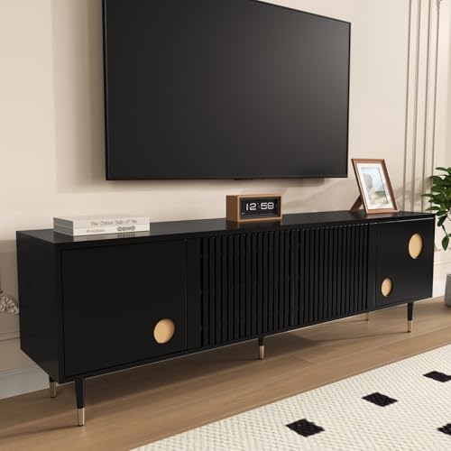 TV Cabinet with 3 Drawers, TV Table with Golden Handles and Legs, Modern TV Stand for TVs up to 75 Inches, Rounded Corners, TV Cabinet for Living Room, 174 x 35 x 41 cm, White