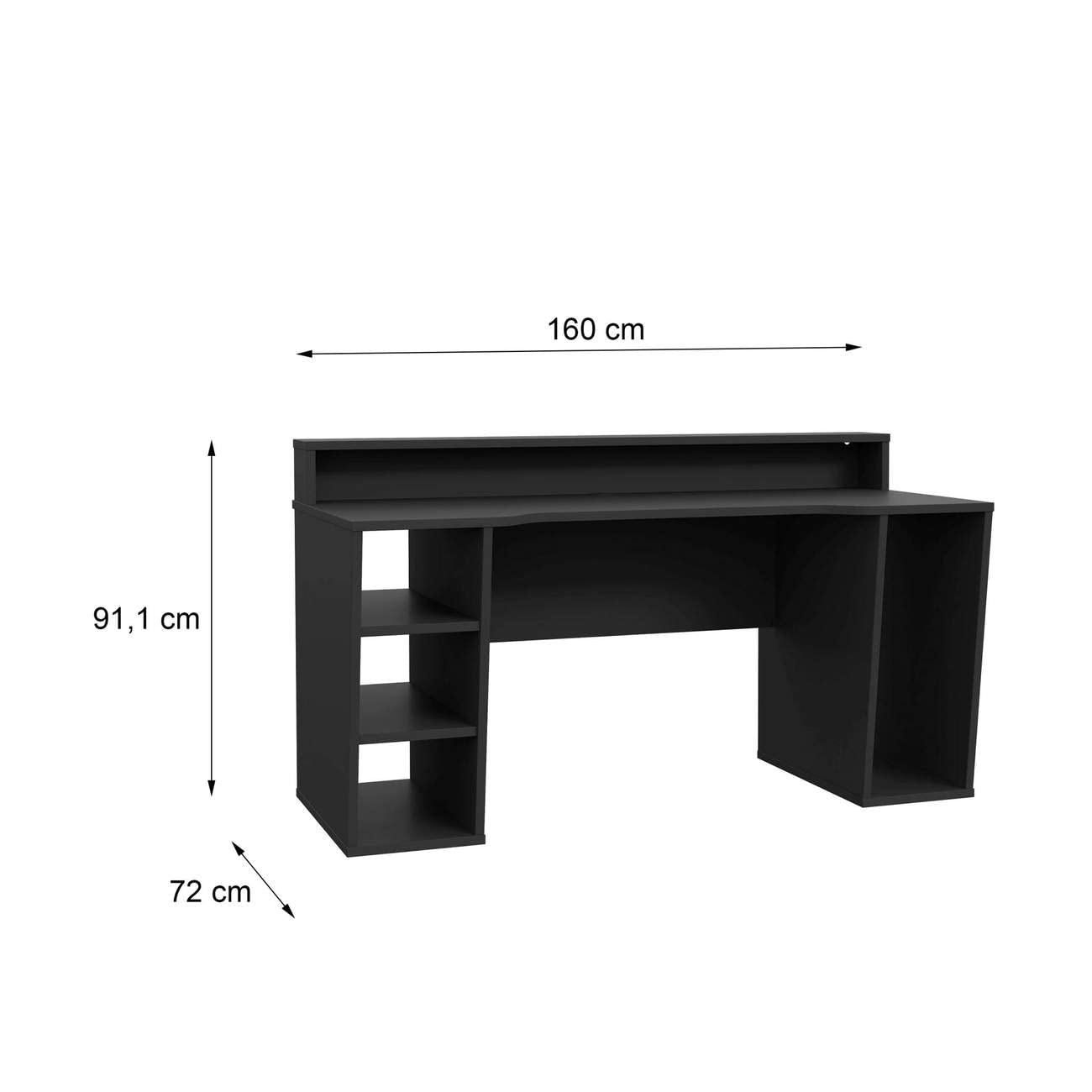 Forte TEZAUR Computer Desk Gaming Desk with LED Lighting and Shelf, Wood Material, Black, W x H x D: 200 x 91.1 x 125.4 cm