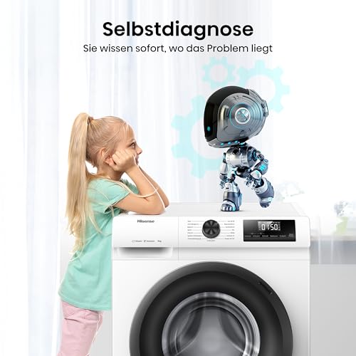 Hisense WF3S8043BB3 Waschmachine mit Dampffunkunktion, 8 kg, 1400 U,min, WIFI, ConnectLife, Power JetWash, Anti-Allergie Programm, Aqua Stop, Auto Wash, Quick Wash, EEK A-30 Prozent