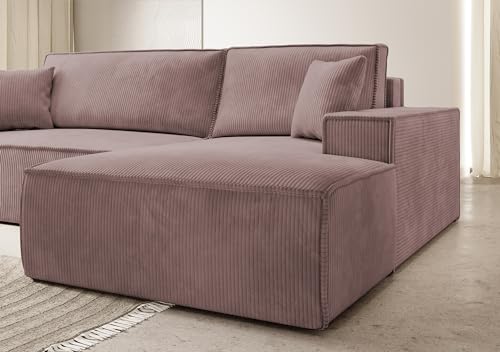 Selsey Sofa Corner Sofa Bed Couch with Storage Space Sleep Function Easy Care Polyurethane Foam L Shape Right Farese Beige Corduroy Look