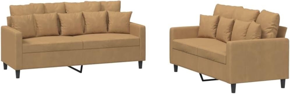 Willood 3-TLG. Sofagarnitur mit Kissen Dunkelgrau Samt,Sofa geeignet für Wohnzimmer, Sofa Set, mit Armlehnen und Kissen