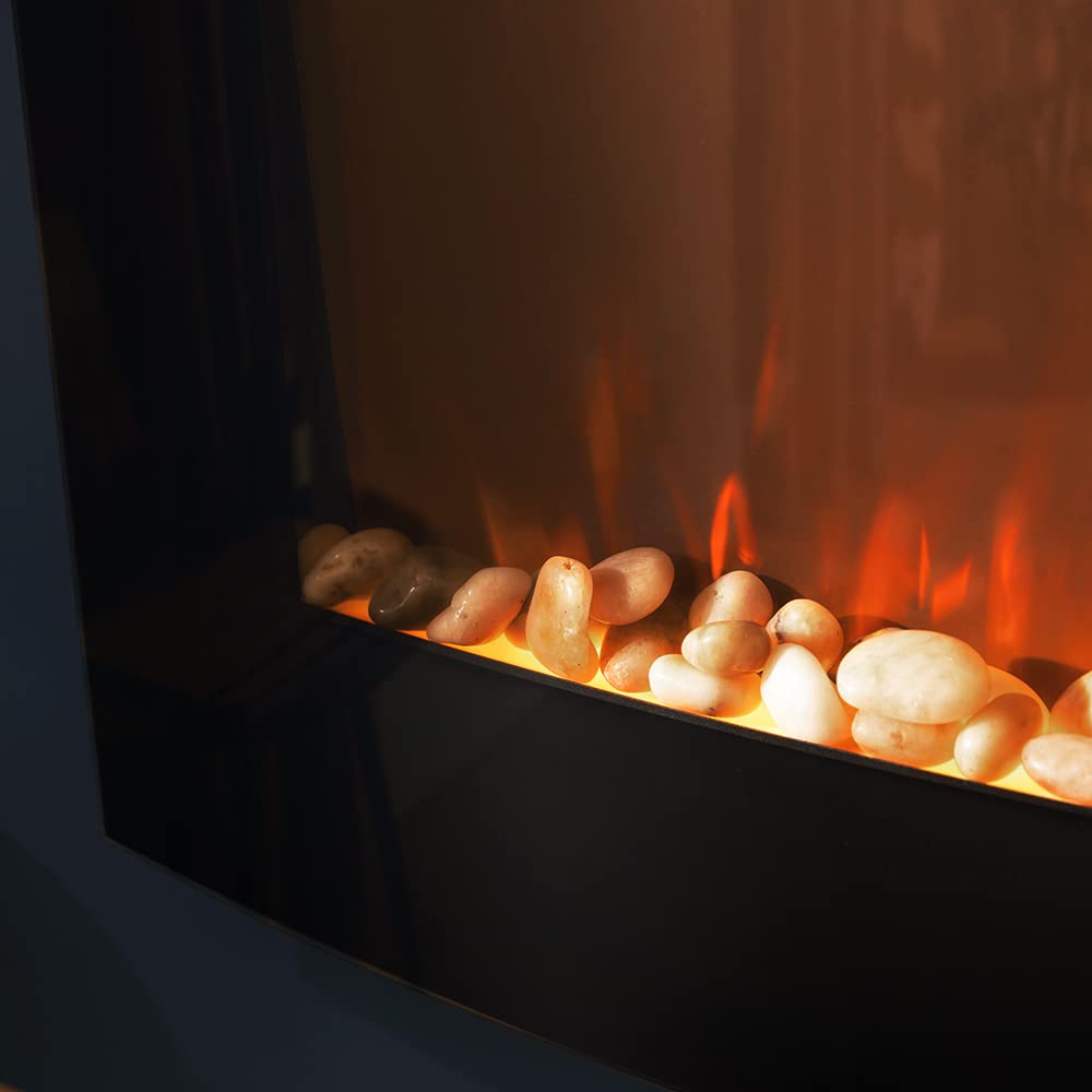 Cecotec Ready Warm 2200 Curved Flames Electric Fireplace with Remote Control, 22 Inch, 2000 W with 2 Power Levels, Curved Tempered Glass Scoreboard, 2 LED Lights, 20 m2