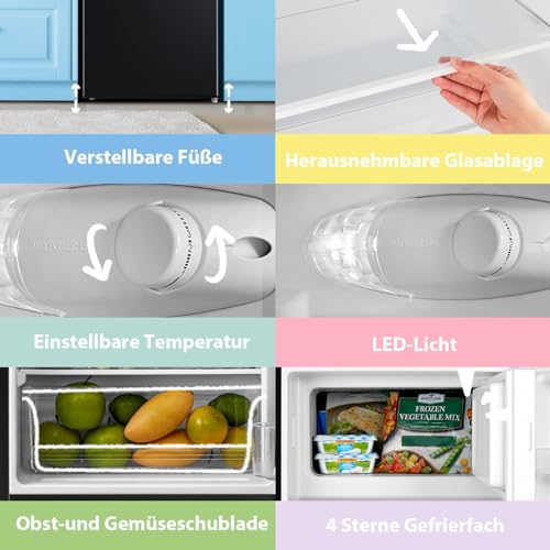 Comfee RCD80WH2(E) Fridge with Freezer, 80 L Tabletop Fridge, with 12 L Freezer, -18 °C to -8 °C, 4 Star Freezer Rating, 137 kWh per Year, Adjustable Temperature Control, White