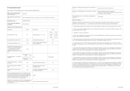 Siemens WR47B2C40 iQ700 Heat Pump Dryer, 9 kg, Self-Cleaning Condenser, AutoDry, Short Program 40 Inch, Refill Function, Reversing Drum, Half Load, LED Display, Touch Control