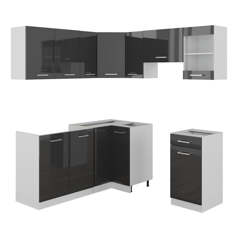 Vicco Rick Corner Kitchen, Anthracite High Gloss/White, 190 x 60 cm, AP Marble