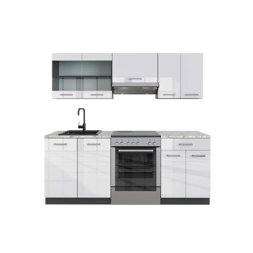 Vicco R-Line Kitchen Unit, White High-Gloss / Anthracite, 200 cm without Worktop