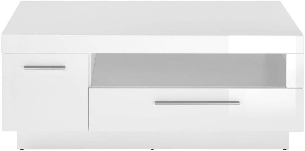 Lomadox Coffee Table High-Gloss White 1 Door 1 Drawer Storage Compartment W x H x D 110 x 44 x 65 cm