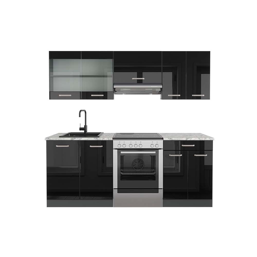 Vicco R-Line Kitchen Unit, White High-Gloss / Anthracite, 200 cm without Worktop