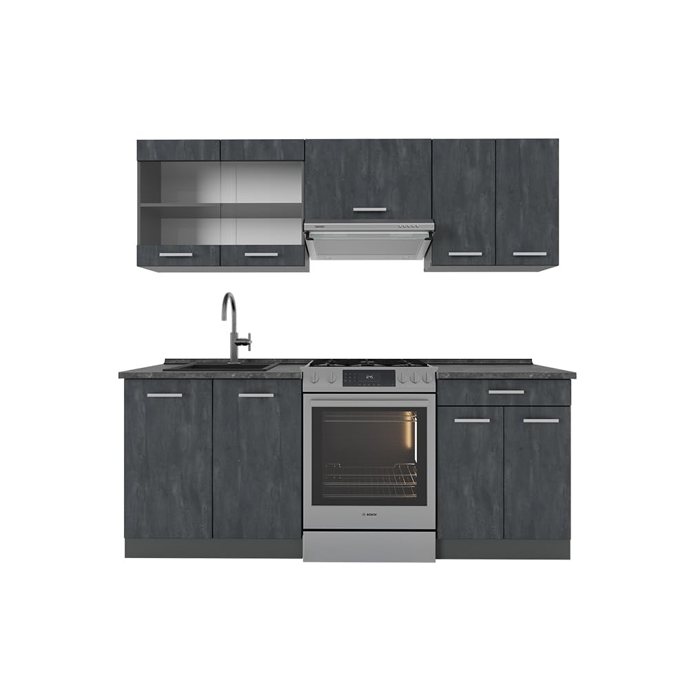 Vicco R-Line Kitchen Unit, White Country House / Anthracite, 200 cm without Worktop