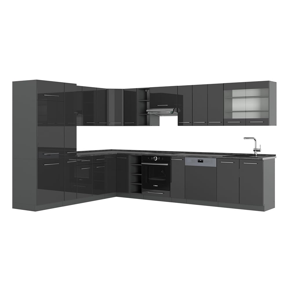 Vicco Fame-Line Corner Kitchen 257 x 347 cm White High Gloss / Anthracite without Worktop