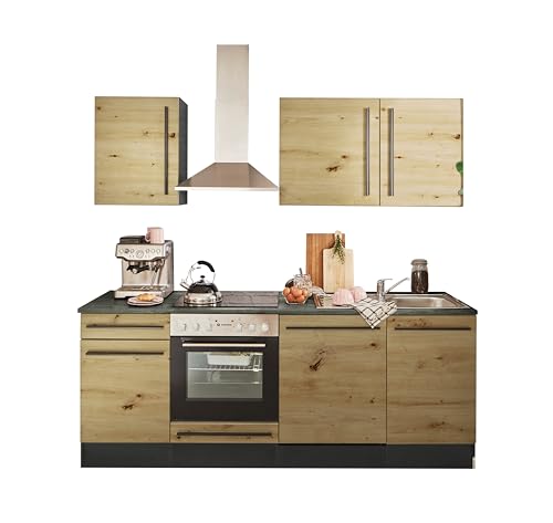 Jazz 8 Modern Kitchen Unit without Electrical Appliances in Anthracite, Artisan Oak Look, Spacious Fitted Kitchen with Lots of Storage Space, 220 x 211 x 60 cm (W x H x D)