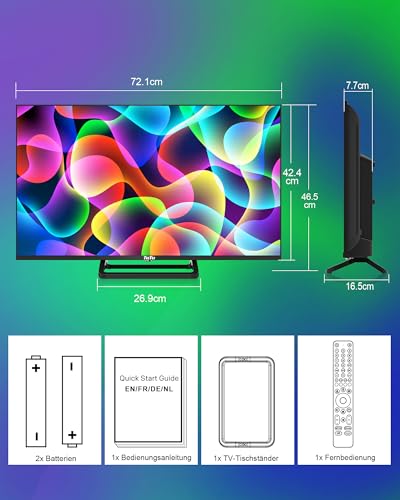 TuTu Smart TV 25 Zoll (64 cm) Full HD VIDAA Fernseher mit WLAN Triple Tuner (DVB-T/T2, DVB-C, DVB-S/S2) APP Store HDMI USB (TUV25FQ1B, 2024)