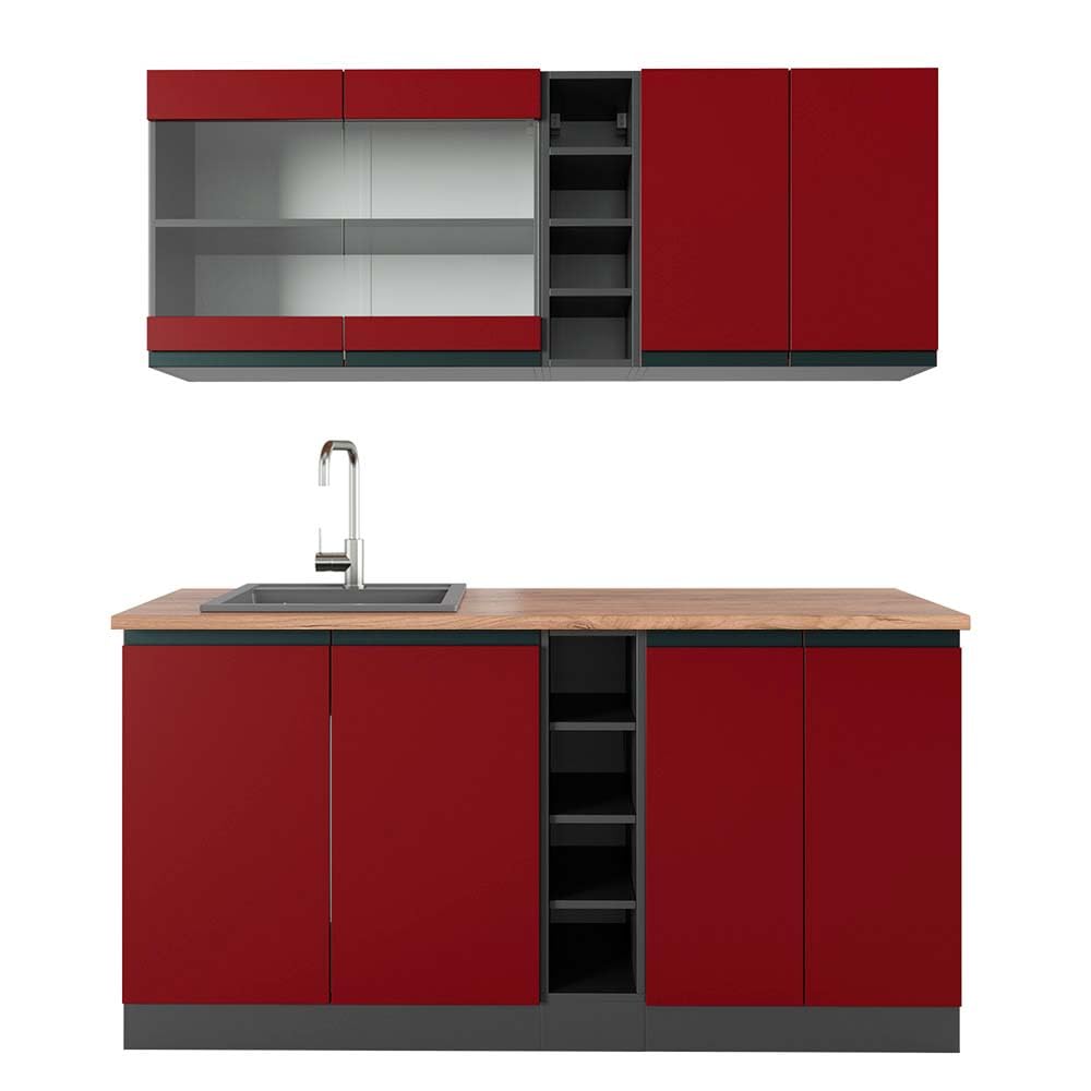 Vicco Single Kitchen R-Line White High Gloss / Anthracite 160 cm without Worktop