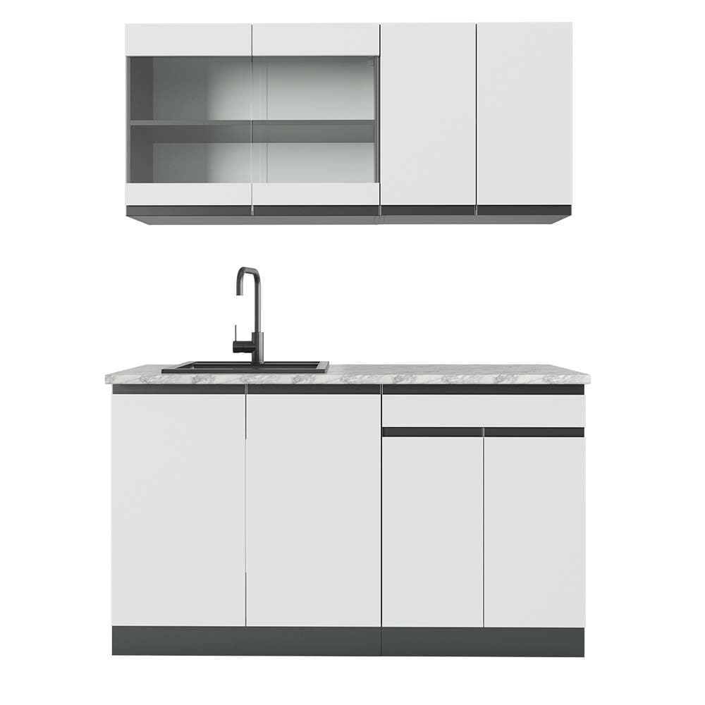 Vicco Single Kitchen R-Line, White High Gloss / Anthracite, 140 cm without Worktop