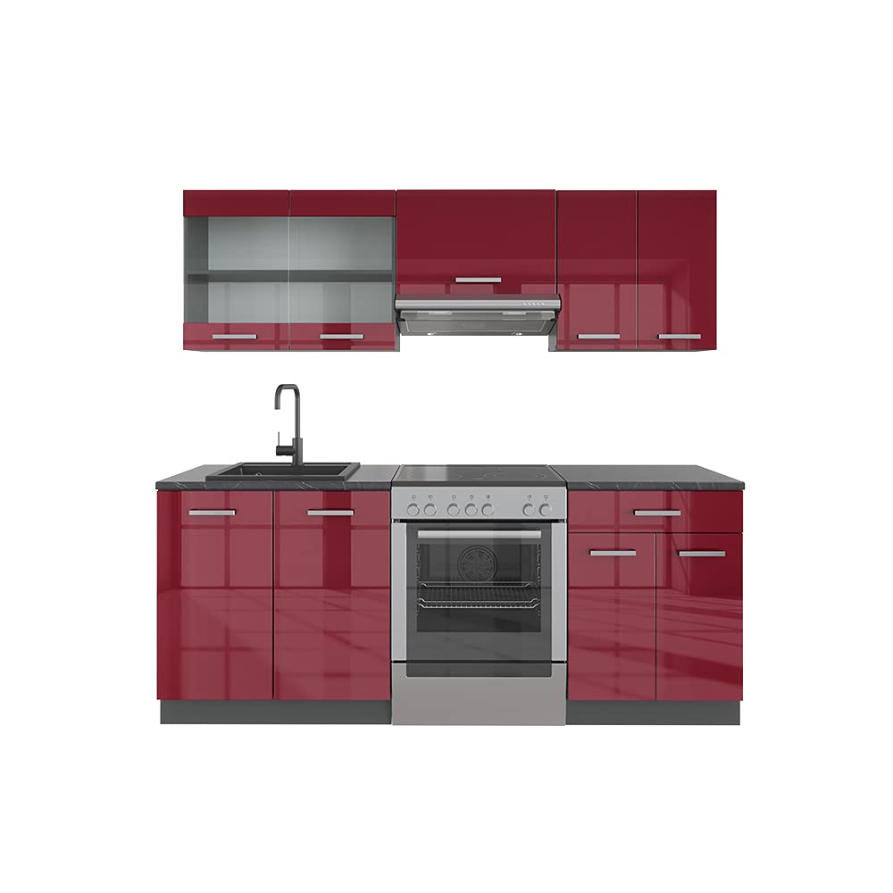 Vicco R-Line Kitchen Unit, White High-Gloss / Anthracite, 200 cm without Worktop