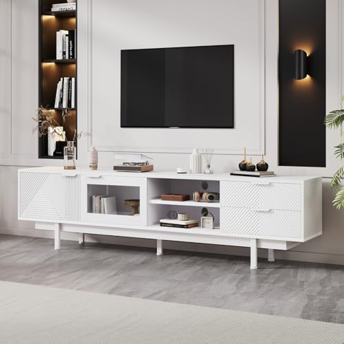 TV Cabinet with 3 Drawers, TV Table with Golden Handles and Legs, Modern TV Stand for TVs up to 75 Inches, Rounded Corners, TV Cabinet for Living Room, 174 x 35 x 41 cm, White