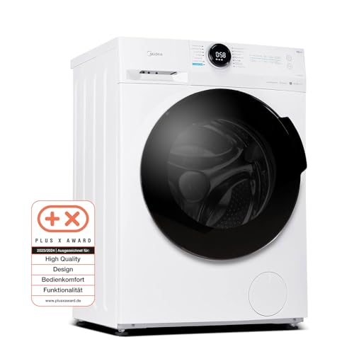 Midea MF200W80WB-14AS Washing Machine, 8 kg, Energy Efficiency Class A, Automatic Volume, Steam Care, Refill Function, 1400 rpm, Time Saving, Turbo, Only 48 cm Deep, App Control, AquaStop, White