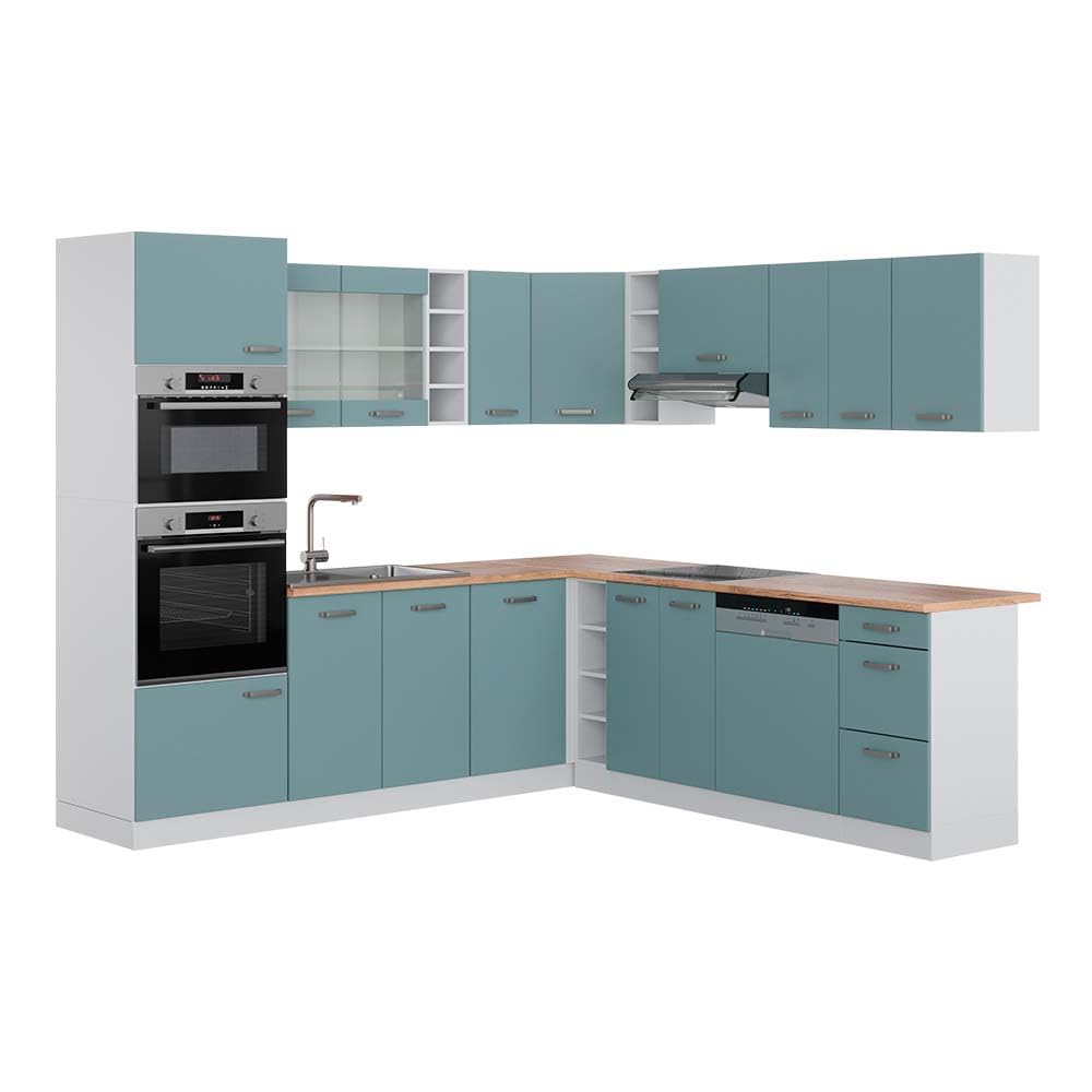 Vicco R-Line Fitted Kitchen Cabinets Country House Kitchen Furniture (White, Corner 247 x 237 cm)