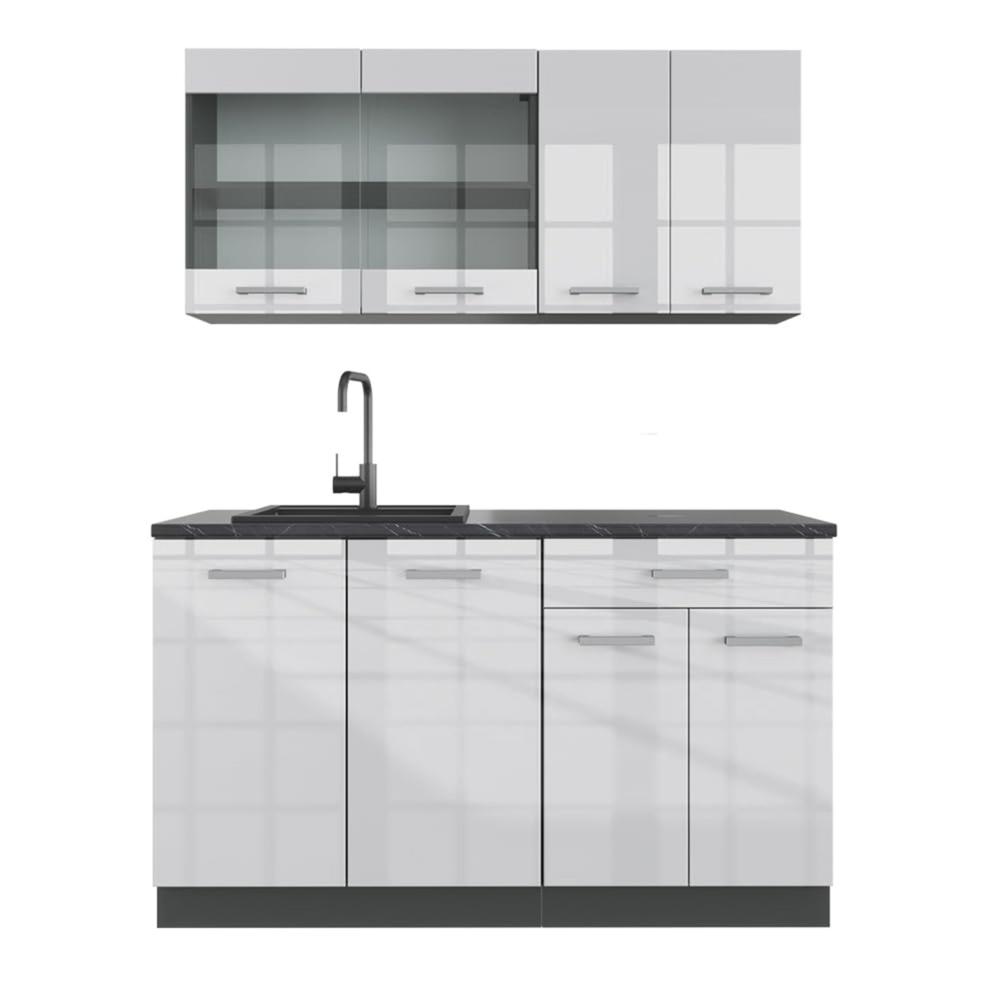 Vicco Single Kitchen R-Line, White High Gloss / Anthracite, 140 cm without Worktop