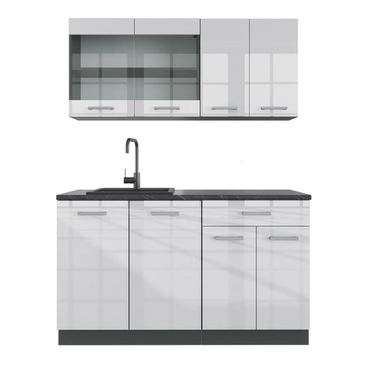 Vicco Single Kitchen R-Line, White High Gloss / Anthracite, 140 cm without Worktop