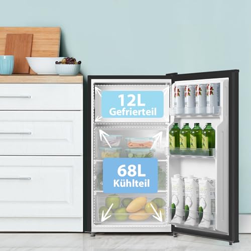 Comfee RCD80WH2(E) Fridge with Freezer, 80 L Tabletop Fridge, with 12 L Freezer, -18 °C to -8 °C, 4 Star Freezer Rating, 137 kWh per Year, Adjustable Temperature Control, White