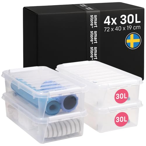 SmartStore - 5 x Storage Box with Lid Classic 46L (59 x 39 x 31 cm) | Stackable Box with Lid | Food-Safe Plastic Box | Plastic Box with Lid and Reinforced Corners