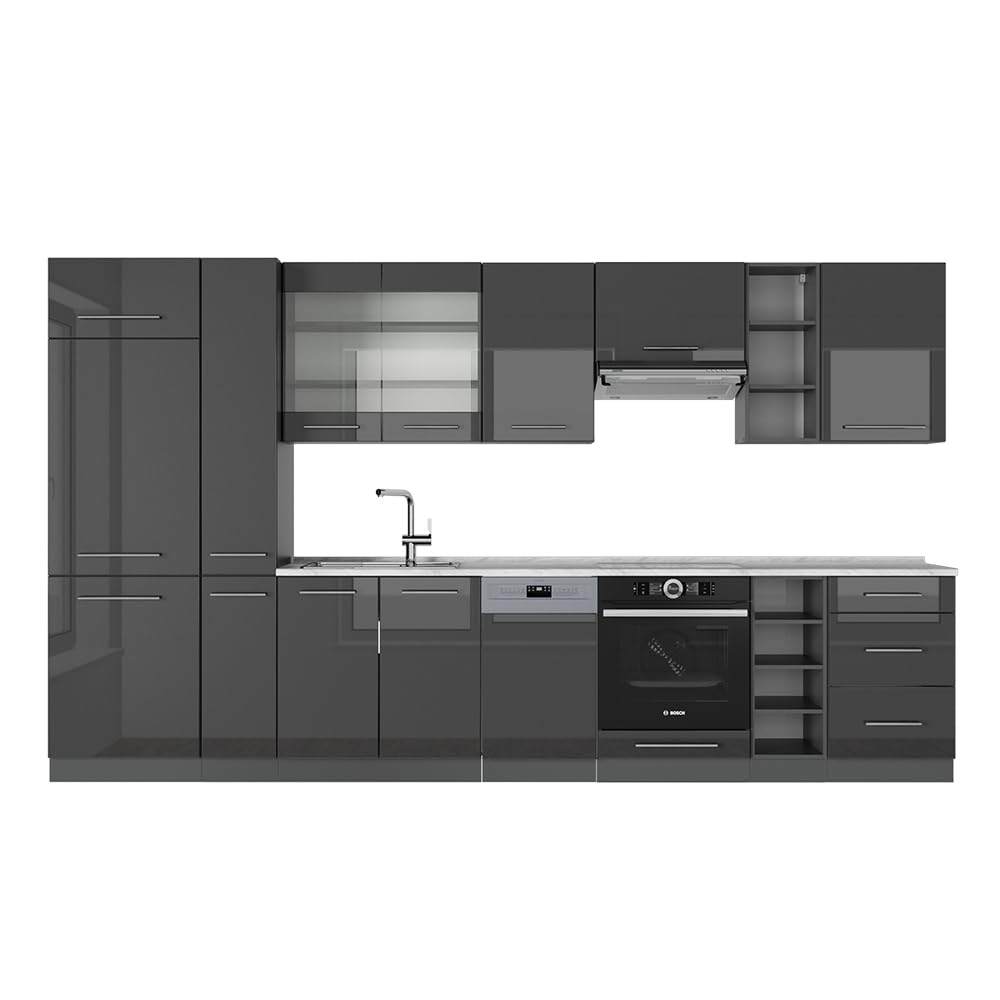 Vicco Kitchen Unit Fame-Line Goldkraft Oak / Anthracite 355 cm without Worktop