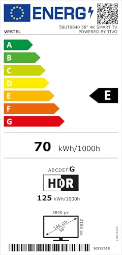 Vestel Fernseher 50 Zoll Smart TV Powered by TiVo, 4K UHD Fernseher mit Dolby Vision HDR, Dolby Atmos und integriertem Triple-Tuner, LED TV 50UT9740 schwarz