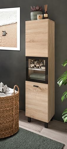 Boston Bathroom Cabinet, Standing Wall Cabinet, Hanging Cabinet, Wall Cabinet, Sonoma Oak Wood, Approx. 30 x 80 x 29 cm, Floor Standing/Hanging Mountable