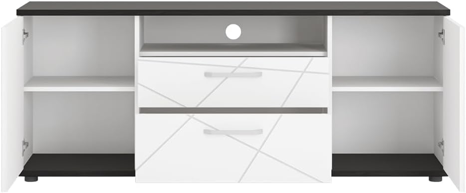 Living Room Furniture Set White 4-Piece Modern 1 Display Cabinet 1 Wall Shelf 1 Lowboard 1 Highboard with Lighting