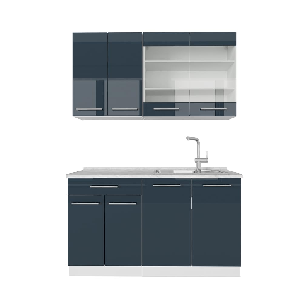 Vicco Fame-Line Single Built-In Kitchen Unit, 140 cm, High-Gloss Fame-Line (Anthracite, High Gloss)