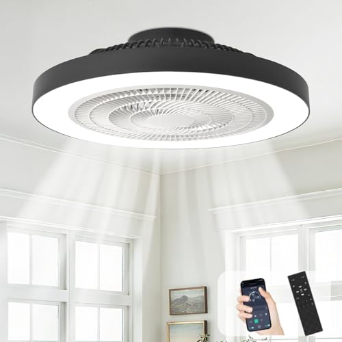 Depuley Ceiling Fan with Light: 20 Inch Ceiling Fan for Bedroom Modern Flat with Lighting - Smart App and Remote Control White Bladeless Fan with Lamp for Kitchen