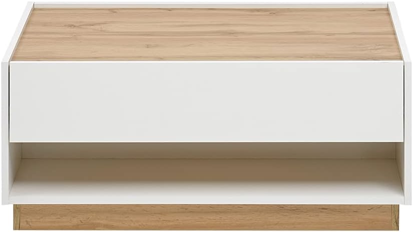 Lomadox Modern Coffee Table in White with Wotan Oak Edges W x H x D Approx. 90 x 38 x 60 cm