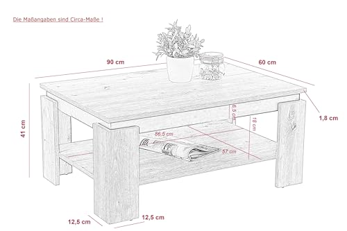 Hela Tische, Tim Coffee Table, Square Sofa Table, Melamine-Coated Wood Material, Coloured Table Wreath, Concrete Look/Anthracite, 68 x 68 x 41 cm