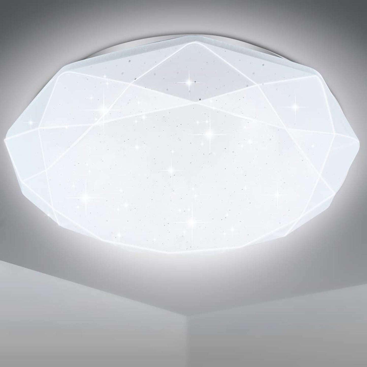 EXTRASTAR Ceiling Light 24 W LED Ceiling Light 35 cm Ultra Thin Modern 6500 K Cool White 1900 LM Ceiling Lighting, Diamond Stripe UFO Panel, Ceiling Light is Suitable for Living Room, Kitchen,