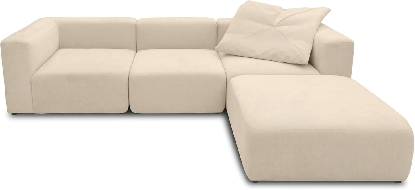 DOMO. collection Adrian Modular Sofa, 3-Seater Made of 2 x Corner Chairs and 1 x Chair, Big Sofa, Module Couch, 3 Upholstery Elements, 3-Seater Couch, 301 x 108 x 69 cm (W x D x H), Cream
