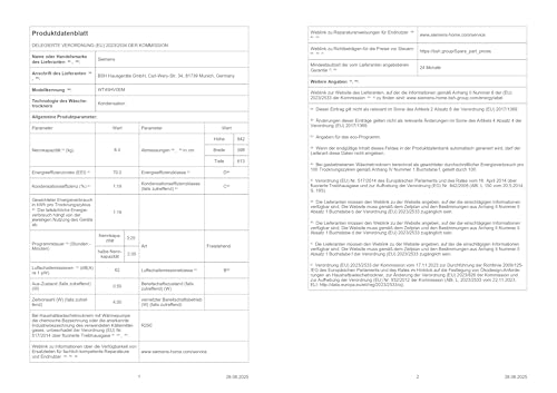 Siemens WT45HV0EM iQ300 Heat Pump Dryer, 8 kg, autoDry, super40 Programme, 63 dB, Touch LED Display, SoftDry, Outdoor Program, EasyClean Filter, Child Lock, White