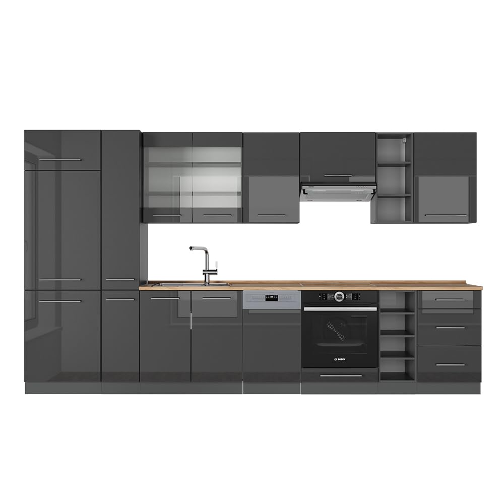 Vicco Kitchen Unit Fame-Line Goldkraft Oak / Anthracite 355 cm without Worktop
