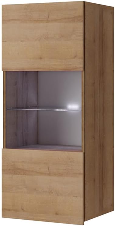Lomadox Wall Unit Oak Nb. 3-Piece Modern with 1 TV Lowboard, 1 Hanging Display Cabinet with Lighting and 1 Highboard