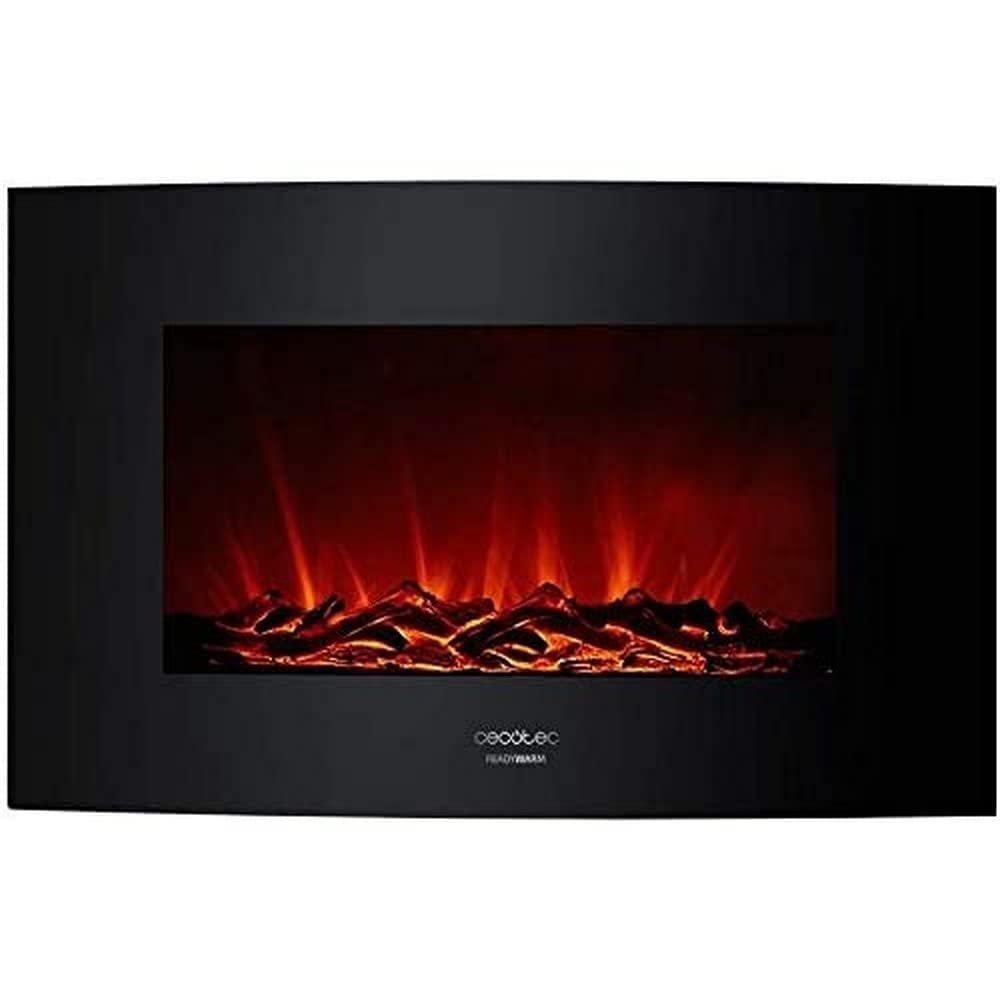 Cecotec Ready Warm 2200 Curved Flames Electric Fireplace with Remote Control, 22 Inch, 2000 W with 2 Power Levels, Curved Tempered Glass Scoreboard, 2 LED Lights, 20 m2