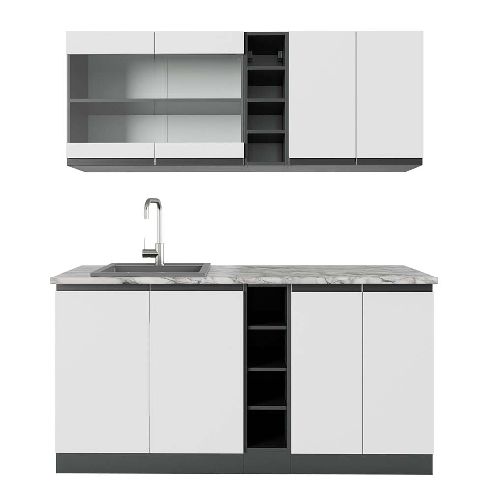 Vicco Single Kitchen R-Line White High Gloss / Anthracite 160 cm without Worktop