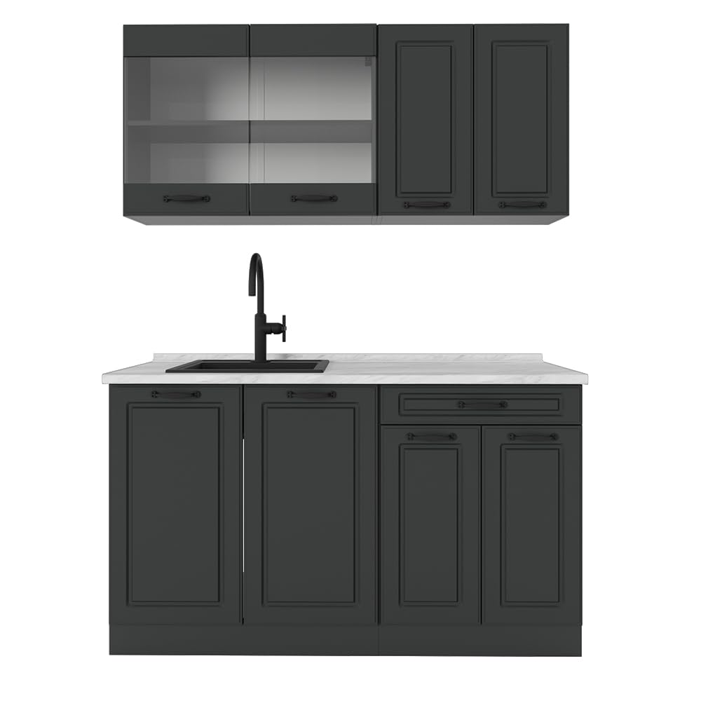 Vicco Single Kitchen R-Line, White High Gloss / Anthracite, 140 cm without Worktop