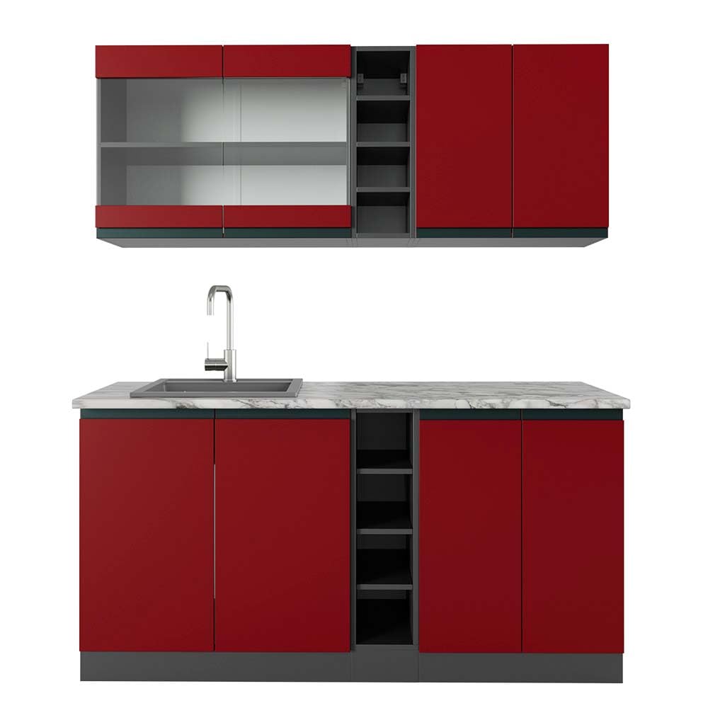 Vicco Single Kitchen R-Line White High Gloss / Anthracite 160 cm without Worktop