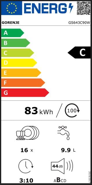 Gorenje GS643C90W Dishwasher/Freestanding/60 Width/16 Place Settings/6 Programmes/TotalDry/Total AquaStop/MultiClack/FlexUse/Intensive Programme/Crystal Glass/Energy Efficiency: C/Dimensions (H x W x