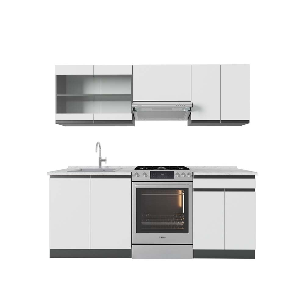 Vicco R-Line Kitchen Unit, White High-Gloss / Anthracite, 200 cm without Worktop