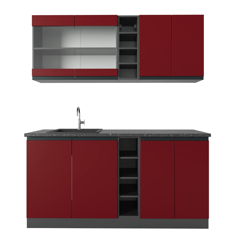 Vicco Single Kitchen R-Line White High Gloss / Anthracite 160 cm without Worktop