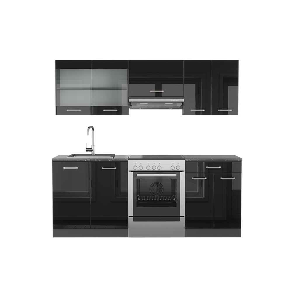Vicco R-Line Kitchen Unit, White High-Gloss / Anthracite, 200 cm without Worktop