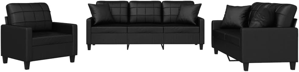 LAPOOH 3-TLG. Sofagarnitur mit Kissen Schwarz Kunstleder